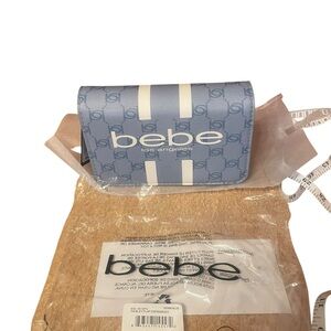 Bebe Denim Blue Crossbody Bag vegan leather 7” across